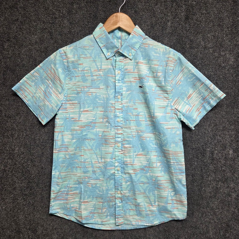 Vineyard Vines Shirt Kids Large Blue Hawaiian Button Down Boy Short Sleeve